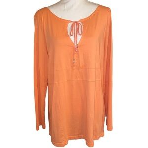 TALBOTS Lightweight Tunic Top with Keyhole Detail in Orange Size XLarge